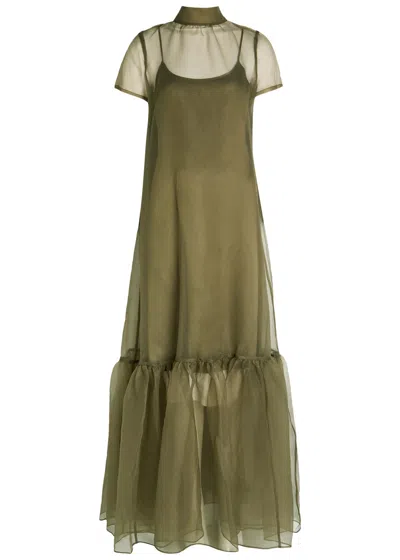 Staud Calluna Tiered Organza Gown In Green