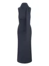 Staud Fitted Midi Dress Scarf Detail In Gray