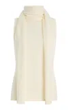 Staud Canal Scarf-detailed Wool Turtleneck Top In White