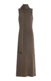 Staud Canal Scarf-detailed Wool Turtleneck Midi Dress In Brown