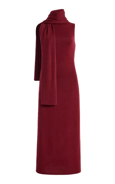 Staud Canal Scarf-neck Wool Midi Dress In Burgundy