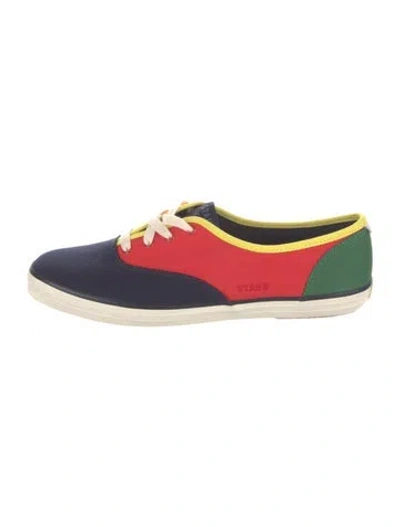 Pre-owned Staud Canvas Colorblock Pattern Sneakers In Blue