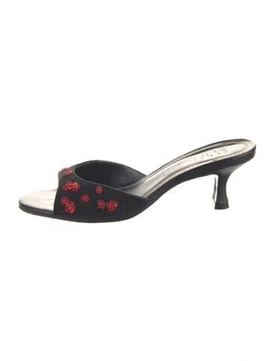 Pre-owned Staud Canvas Floral Print Slides In Blue