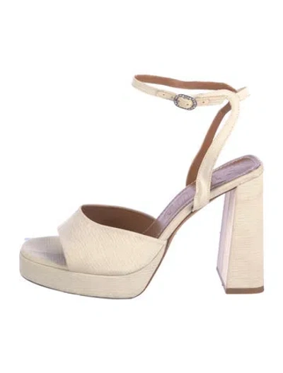 Pre-owned Staud Canvas Leather Trim Embellishment Pumps In Neutral