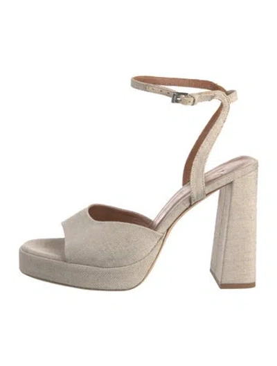 Pre-owned Staud Canvas Leather Trim Embellishment Sandals In Neutrals