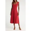 Staud Cap Sleeve Midi Dress In Red