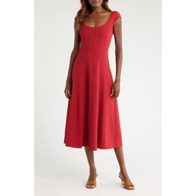 Staud Cap Sleeve Midi Dress In Red