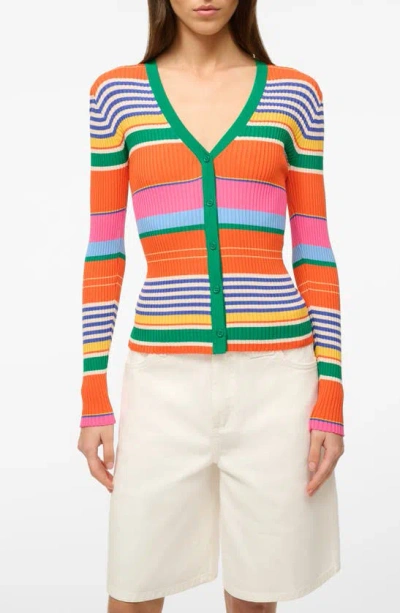 Staud Cargo Stripe Rib Cardigan In Orange