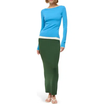 Staud Carilo Colorblock Long Sleeve Dress In Jungle/sky/ivory