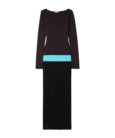 Staud Carilo Layered Stretch-knit Midi Dress In Black