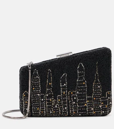 Staud Carmella Nyc Skyline Beaded Clutch In Black