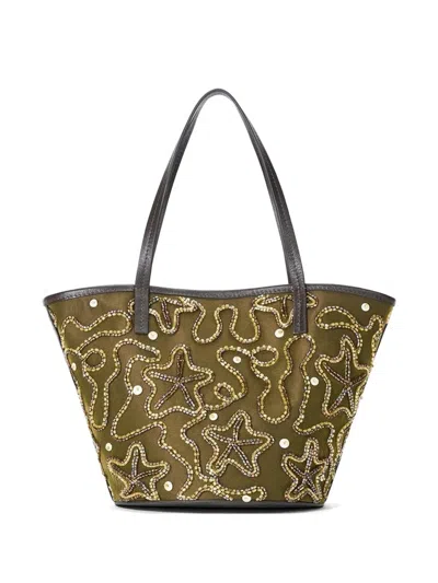 Staud Caro Bead-embellished Tote Bag In Green