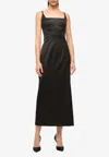 Staud Carol Tailored Satin Midi Dress In Black