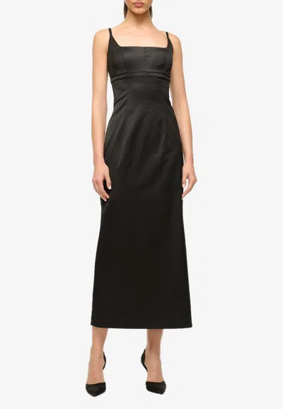 Staud Carol Tailored Satin Midi Dress In Black