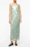 Staud Casey All-over Sequins Midi Dress In Mist