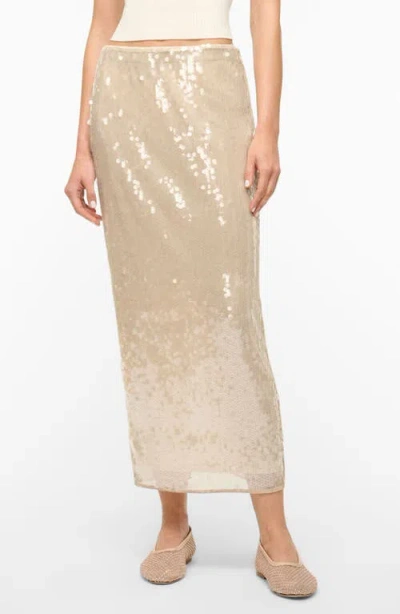 Staud Casey Sequined Midi Skirt In Silver