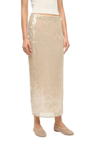 Staud Sequined Midi Skirt With Slim Fit In Neutral