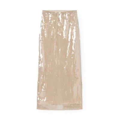 Staud Sequined Midi Skirt With Slim Fit In Neutral