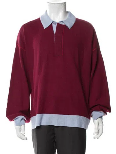 Pre-owned Staud Cashmere Colorblock Pattern Polo Sweater In Red