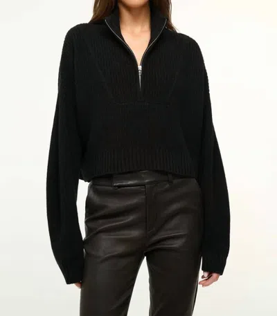 Staud Cashmere Cropped Hampton Sweater In Black