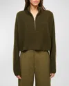 Staud Cropped Hampton Cashmere Sweater In Olive In Olive