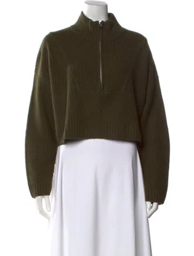 Pre-owned Staud Cashmere Mock Neck Sweater In Green