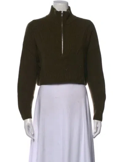 Pre-owned Staud Cashmere Mock Neck Sweater In Green