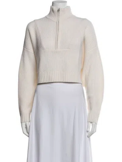 Pre-owned Staud Cashmere Mock Neck Sweater In White