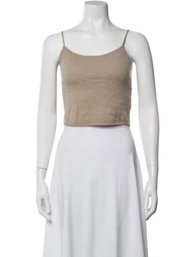 Pre-owned Staud Cashmere Scoop Neck Crop Top In Black