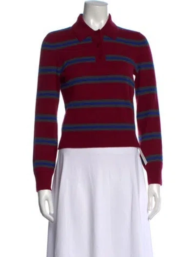 Pre-owned Staud Cashmere Striped Sweater In Red