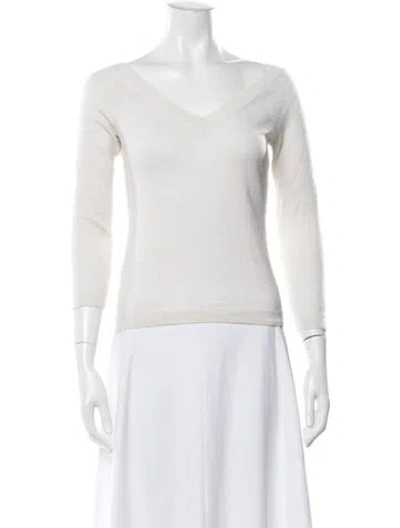 Pre-owned Staud Cashmere V-neck Sweater In White