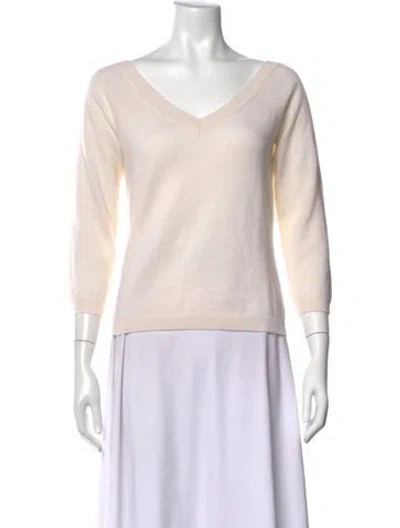 Pre-owned Staud Cashmere V-neck Sweater In White