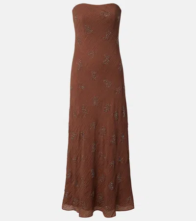 Staud Cassie Beaded Organza Maxi Dress In Brown