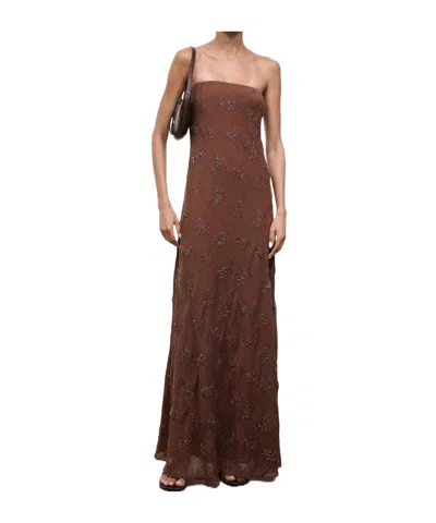 Staud Cassie Beaded Organza Maxi Dress In Brown