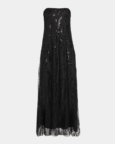 Staud Cassie Embellished Strapless Maxi Dress In Black