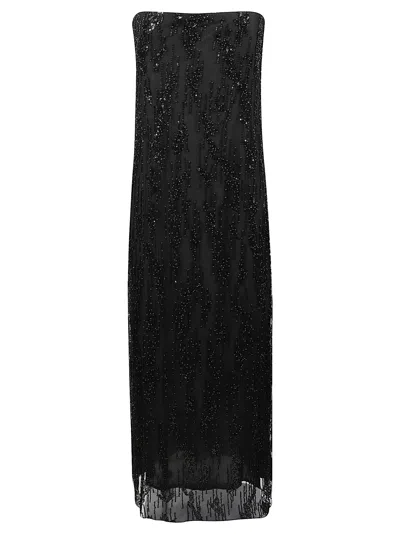 Staud Cassie Strapless Beaded Sheer Evening Dress In Black