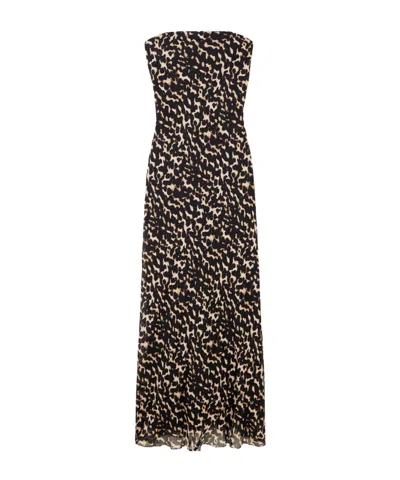 Staud Cassie Strapless Printed Silk Maxi Dress In Animal Print