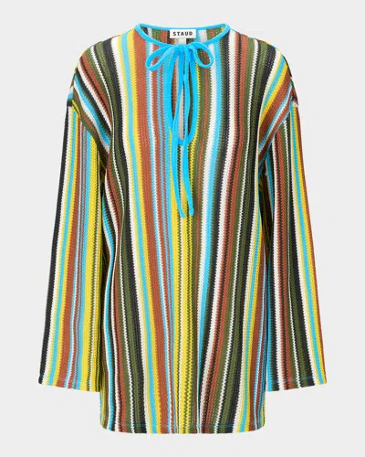 Staud Catalina Striped Tie-neck Mini Dress In Multi