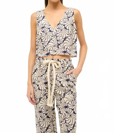 Staud Catania Top In Navy Scallop Block Print In Blue