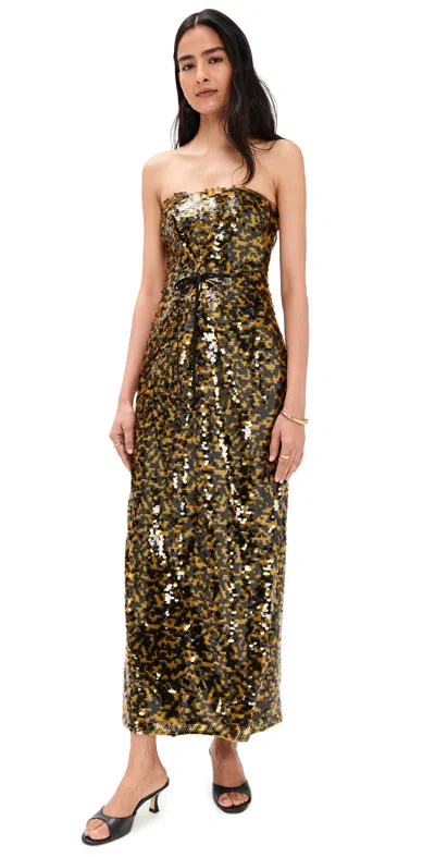 Staud Cece Strapless Tie-detailed Sequined Tulle Midi Dress In Green