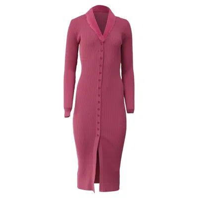 Staud Celina Ribbed-knit Midi Dress In Pink Viscose