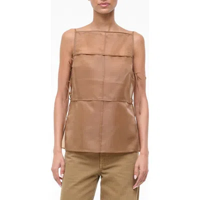 Staud Chandler Side Tie Sleeveless Chiffon Top In Brown