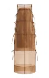 Staud Chandler Tie-detailed Organza Midi Dress In Brown