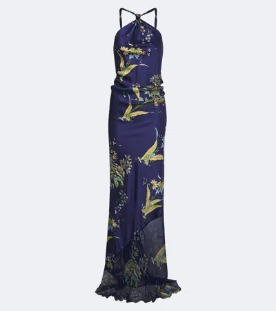 Staud Charli Printed Silk-blend Maxi Dress In Blue
