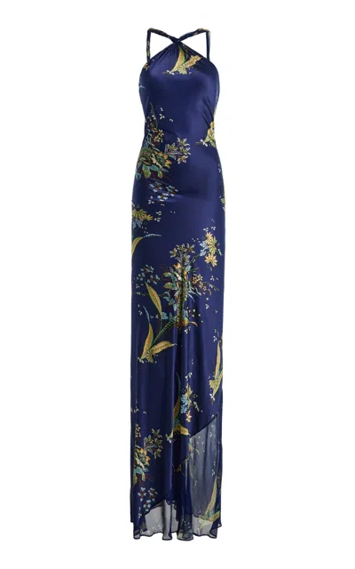 Staud Charli Silk Maxi Dress In Blue
