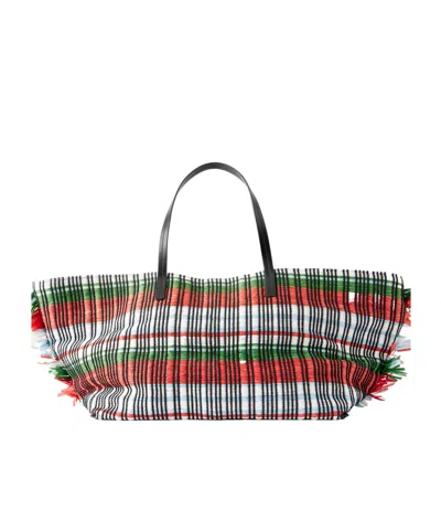 Staud Checked Fringed Tote In Multi