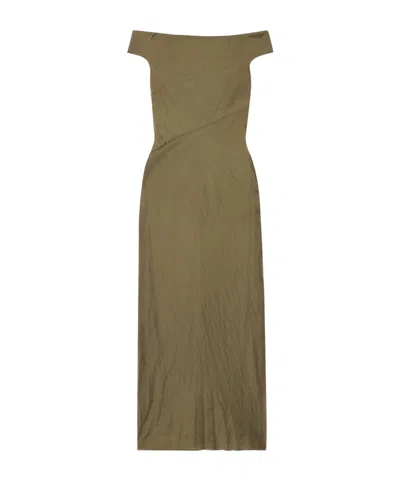 Staud Cheyenne Off-the-shoulder Pleated Dress In Green