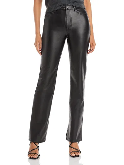 Staud Chisel Womens Faux Leather High Rise Straight Leg Pants In Black