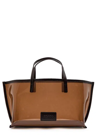 Staud Christos Mini Leather And Pvc Tote In Brown