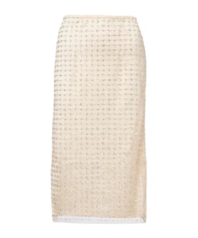 Staud Ciara Layered Embellished Tulle Midi Skirt In Neutral